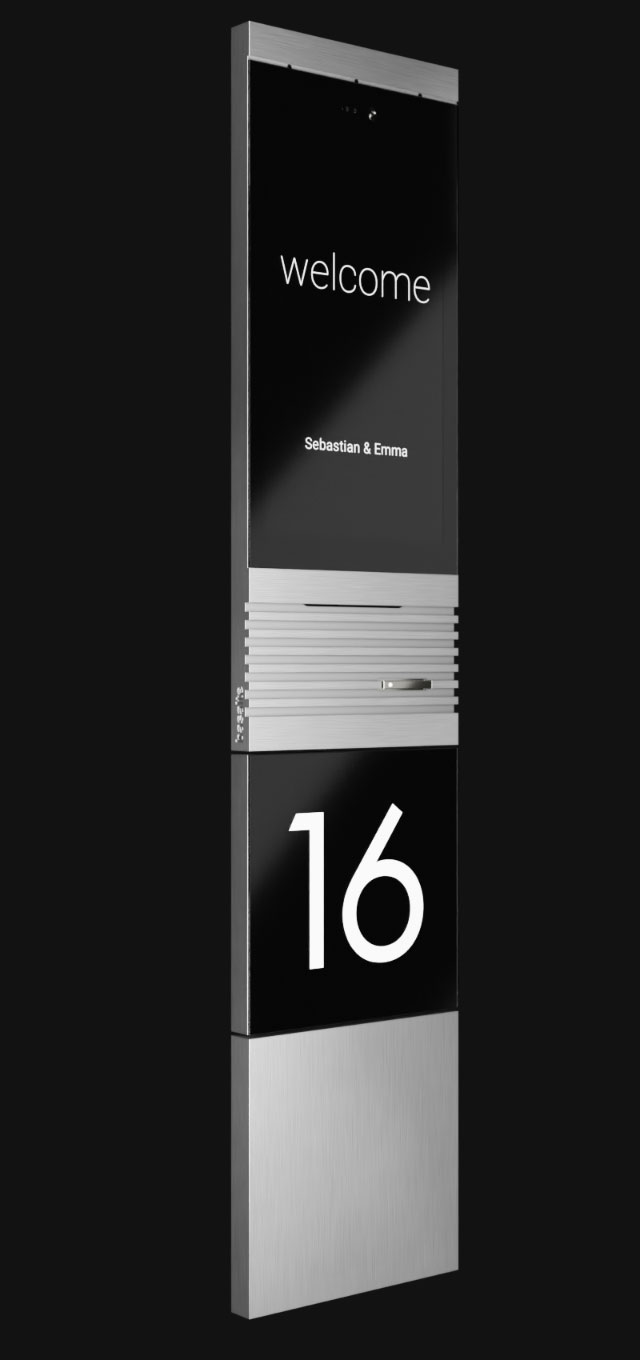 Basalte Adelante in Brushed Aluminium mit schwarzer Aluminium-Klingeltaste