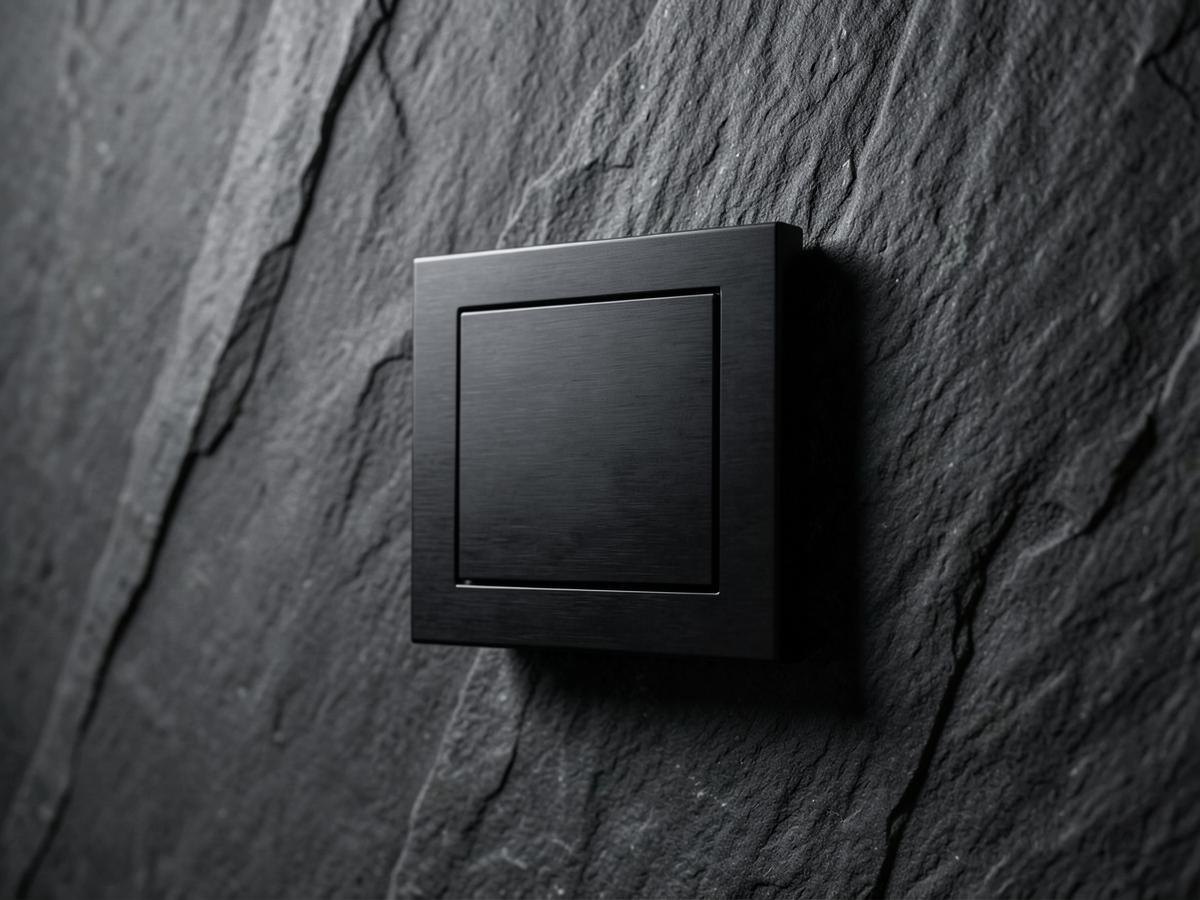 Minimalistischer Basalte-Designschalter aus gebürstetem Aluminium an einer Steinwand