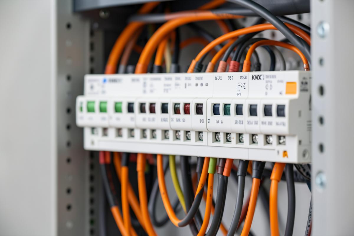 KNX-Bus-Verkabelung in einem ordentlichen Elektroschaltschrank